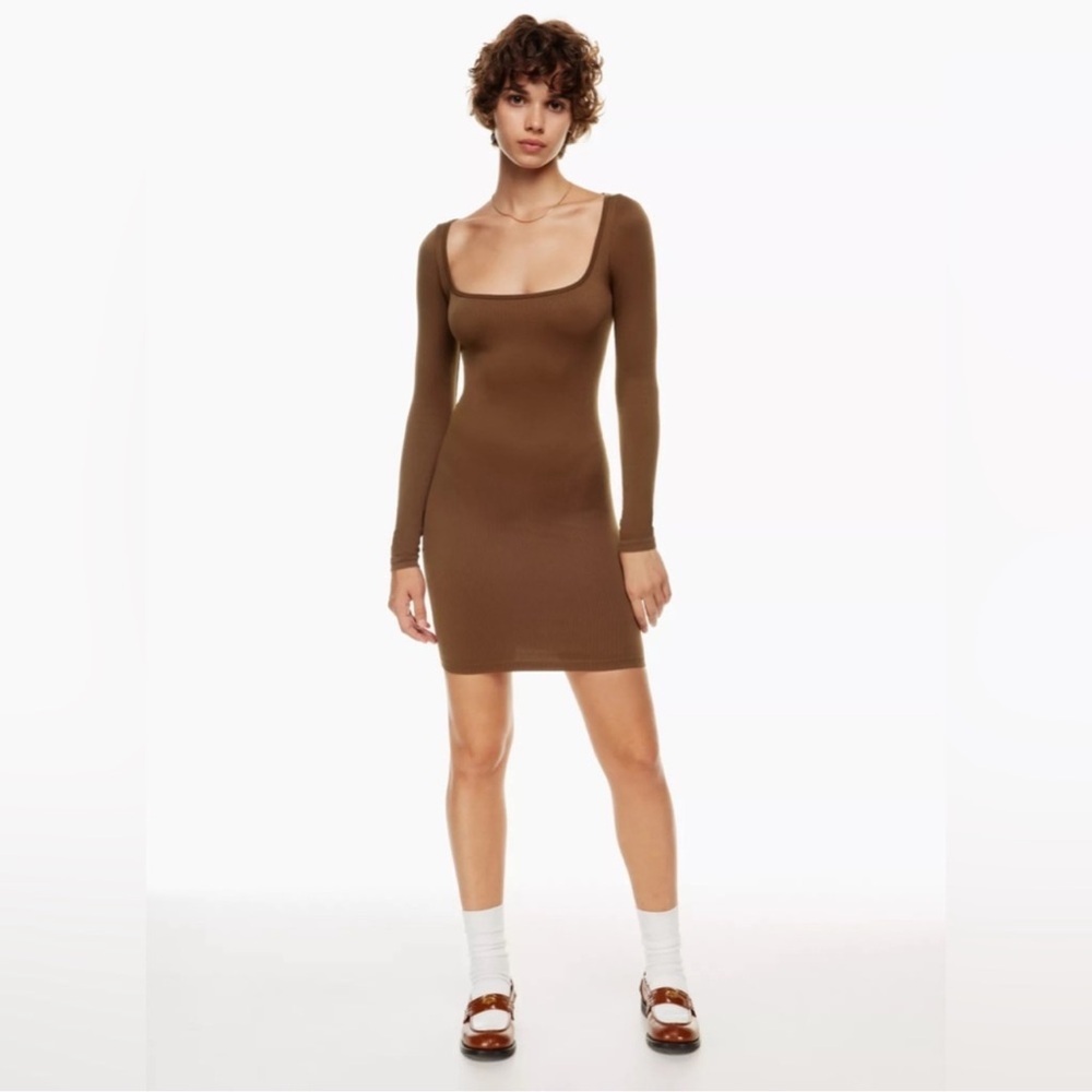 Sunday Best Delta SinchSeamless Bodycon Brown Long Sleeve Dress Size Small